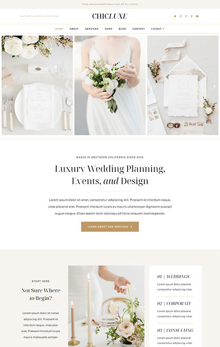 ChicLuxe Wedding Planner WordPress Theme