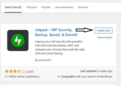Install Jetpack Plugin